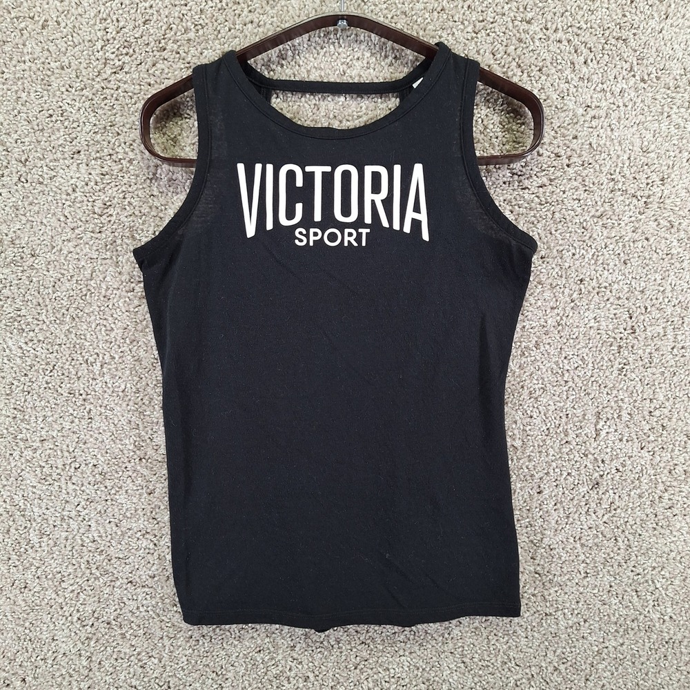 Victoria Sport Tank Top Women XS Black Logoโ Strappy Back Activewear Gym